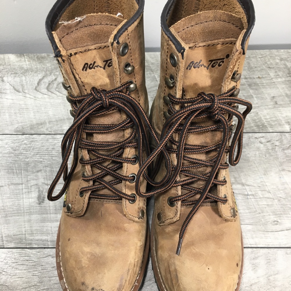 Ad-Tec Brown Leather Womens Granny Grunge Punk Riding Lace Up Soft Toe Boots 6.5 - Picture 4 of 10